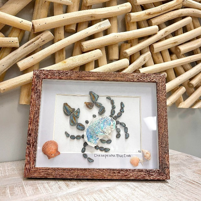 Chesapeake Blue Crab Pebble & Seashell Art - Sunshine & Sweet Pea's Coastal Decor