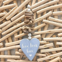 Love Lives Here Hanging Wooden Heart - Sunshine & Sweet Pea's Coastal Decor