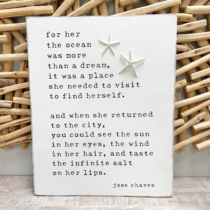 "For Her The Ocean Was More Than A Dream" Wooden Sign - Sunshine & Sweet Pea's Coastal Decor