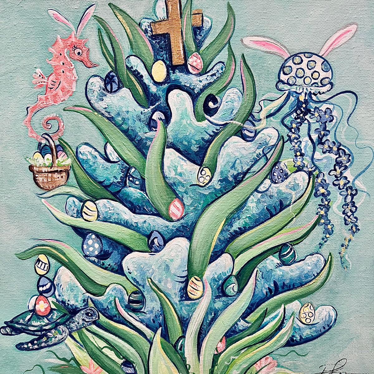 Coral Easter Tree w/Sea Creatures Original Painting