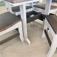 Brazilian Walnut on Seashell Poly Outdoor Furniture Traditional Dining Chairs & Table Set - Sunshine & Sweet Pea's Coastal Decor