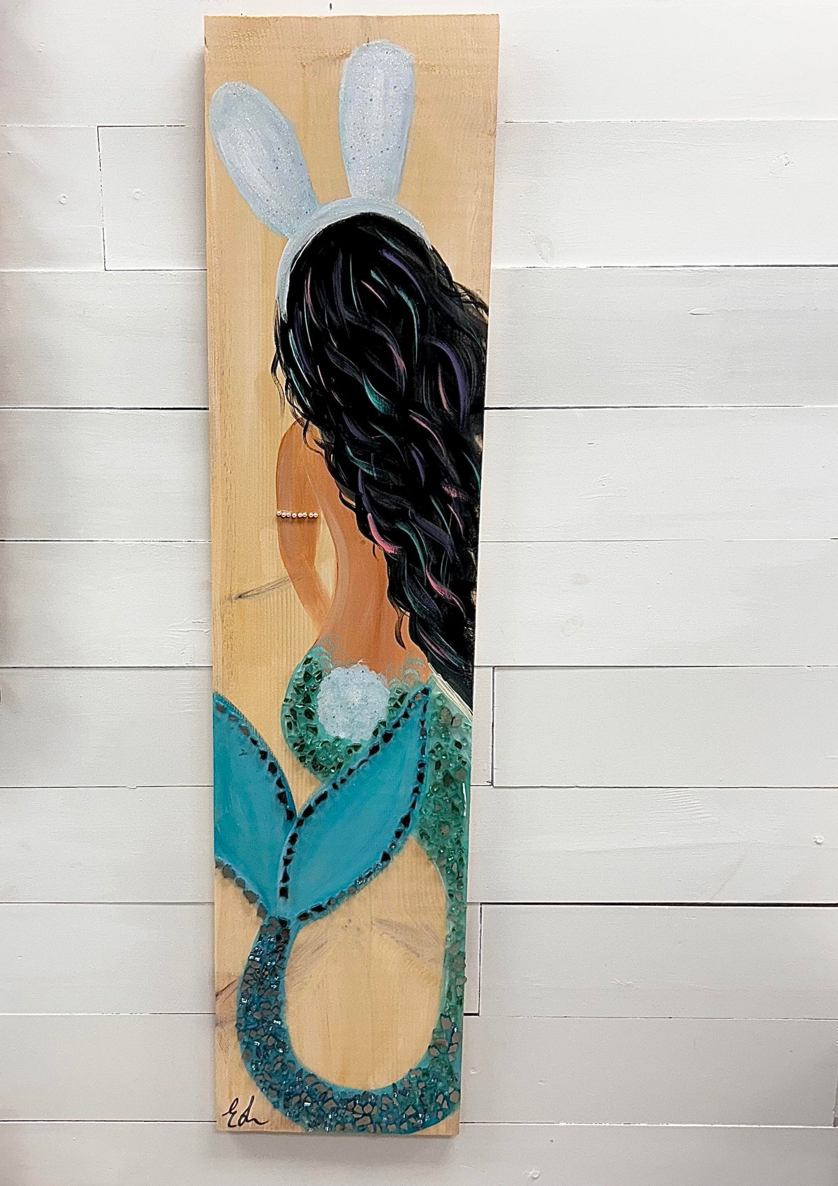 Assorted Mermaid Paintings on Wood w/Glass Embellishments