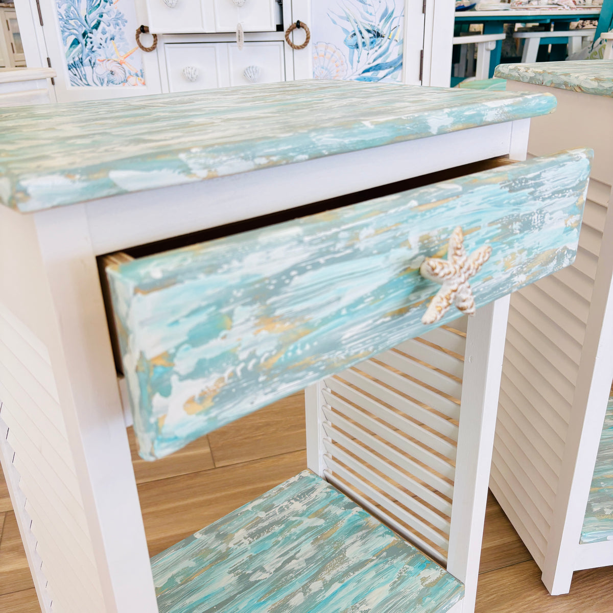 Hand Painted Pair of Nightstands/Side Tables w/ 1 Drawer and Shelf (Small)