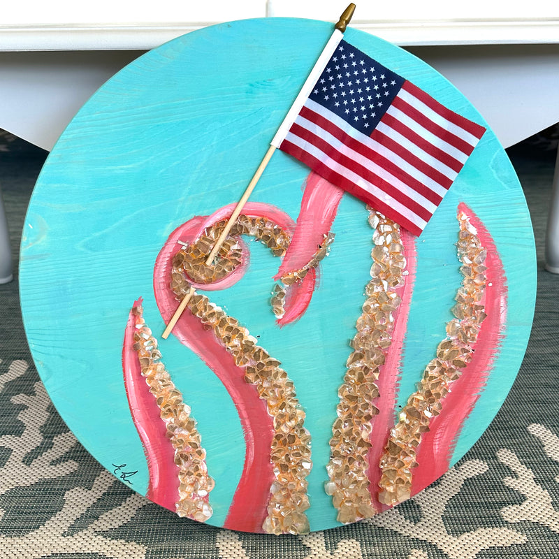 4th of July Themed Octopus on Wood Rounds w/ Embellishments