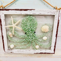 Coastal Glass Art w/ Shells, Glass, Resin, Sand- 8"x10"