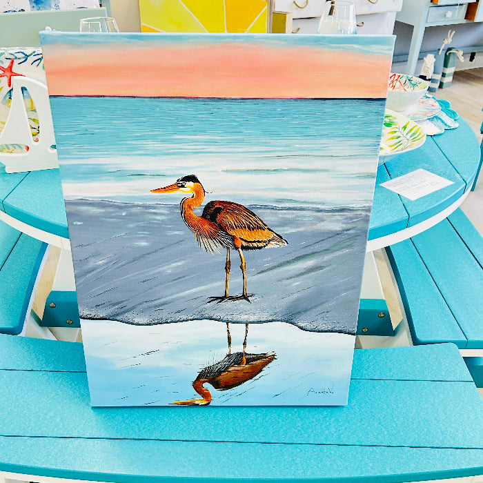 Heron and its Reflection on the Shore Original Painting