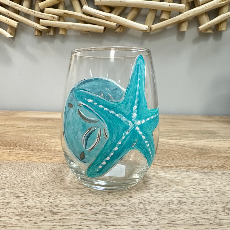 Assorted Ocean Inspired Hand Painted Stemless Wine Glasses