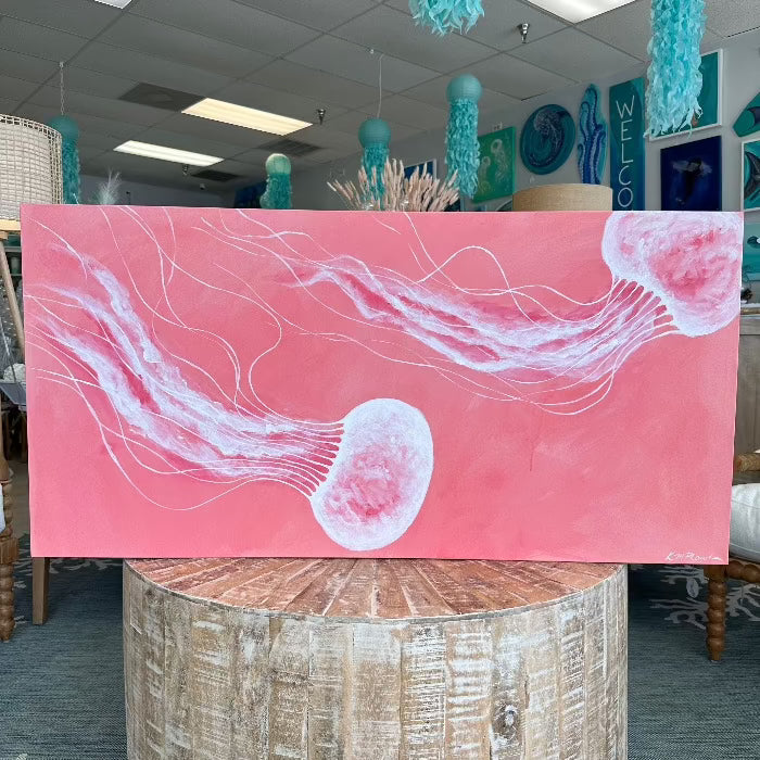 24"x 48" Original Jellyfish Painting Sunshine & Sweet Peas Coastal Decor