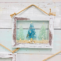 Assorted Trio of Trees Holiday Coastal Glass Art w/ Shells, Glass, Resin, Sand