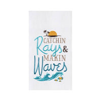 Waves Flour Sack Embroidered Kitchen Towels Sunshine & Sweet Peas Coastal Decor