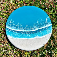 Round Beach Inspired Teal Resin & White Sand Coastal Scene 12" - Sunshine & Sweet Pea's Coastal Decor