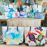 Sea Life Art Canvas and Leather Tote