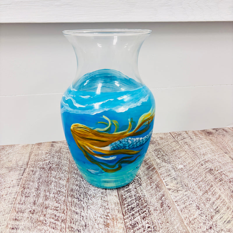 Hand Painted Mermaid Underwater Glass Vase