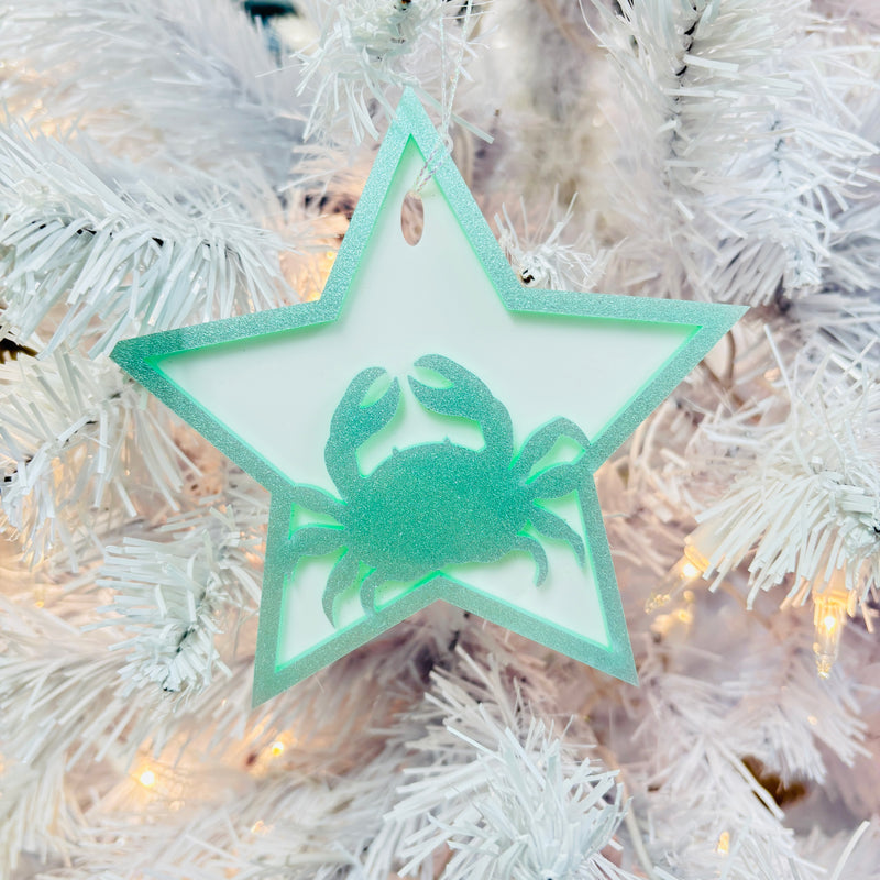 Acrylic Star w/ Crab Laser Cut Ornament