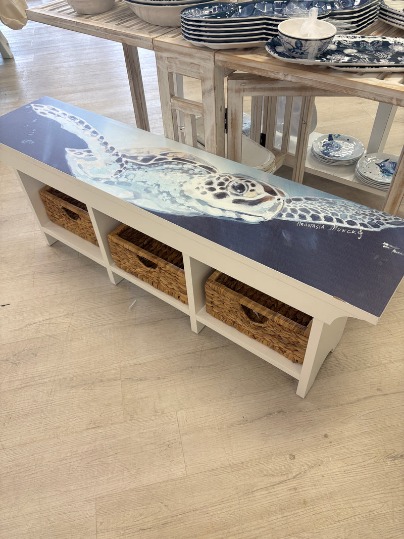 Long Bench w/ 3 Removable Baskets w/ Anastasia Musick Artwork
