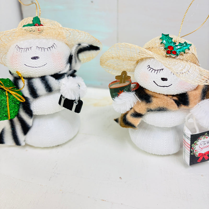 Assorted Stacked Sea Urchin Snow People Christmas Ornaments