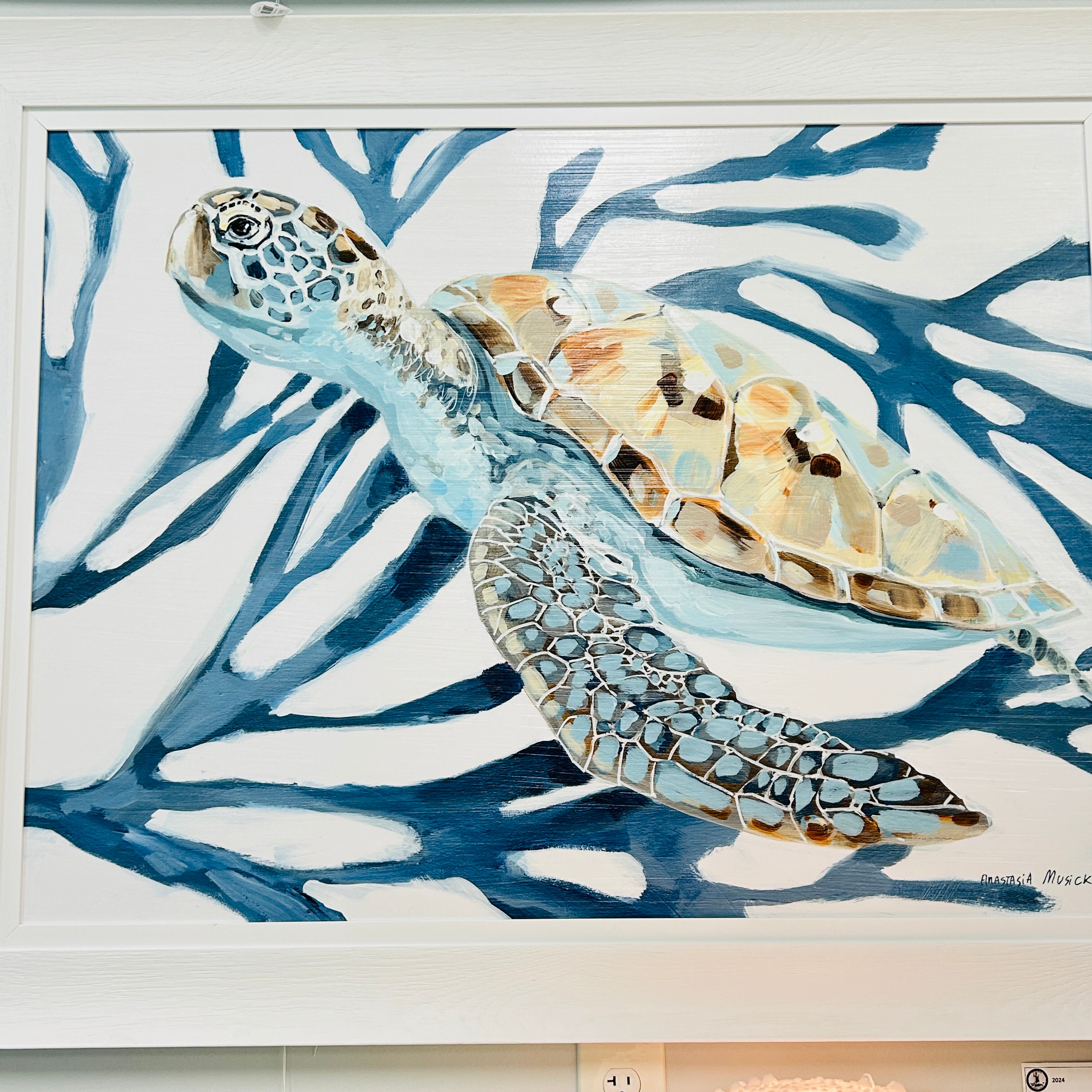 Left Facing Turtle w/Navy Coral Framed Print – Sunshine & Sweet