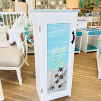 Hand Painted 3 Shelf Tall Cabinet w/ Door Featuring Custom Art