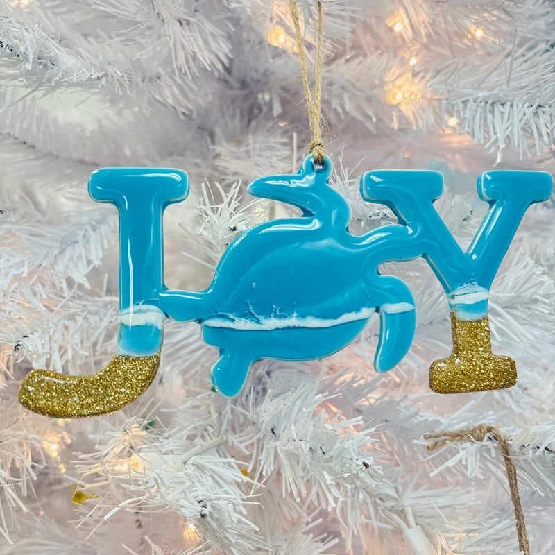Assorted Sea Turtle "JOY" Resin Christmas Ornaments