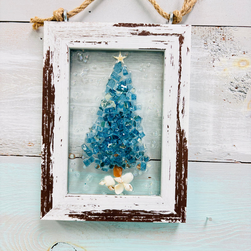 Assorted Holiday Coastal Glass Art w/ Shells, Glass, Resin, Sand- 4"x 6"