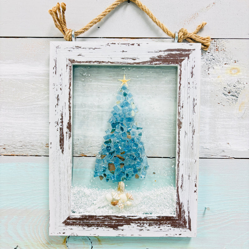 Assorted Holiday Coastal Glass Art w/ Shells, Glass, Resin, Sand- 5"x 7"