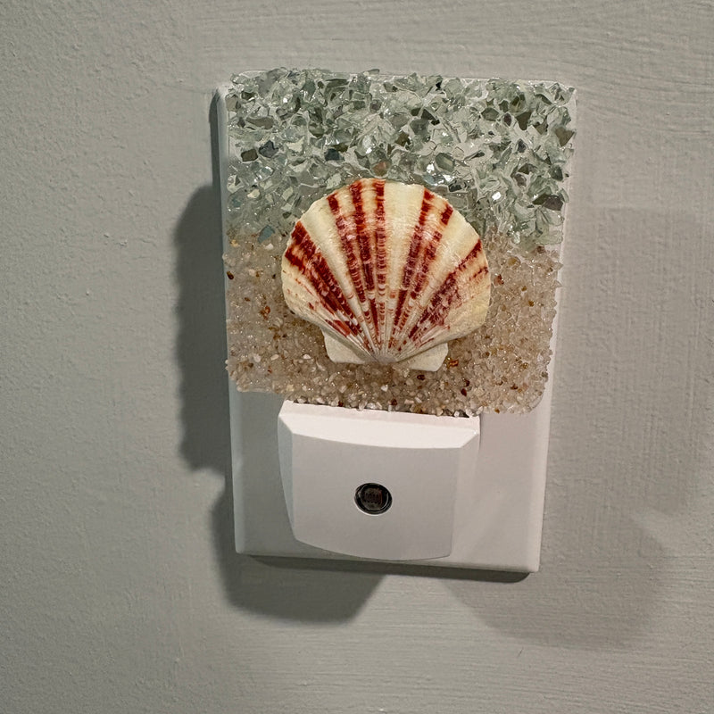 Acrylic Night Lights w/ Coastal Designs in Glass, Sand, Shells Resin