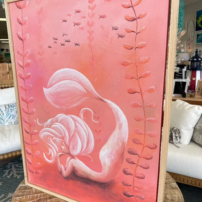 32"x 42" Framed Original Mermaid Painting Sunshine & Sweet Peas Coastal Decor