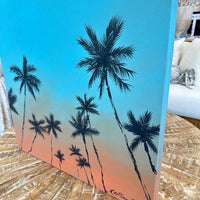 24"x 24" Original Sunset Palm Trees Painting Sunshine & Sweet Peas Coastal Decor