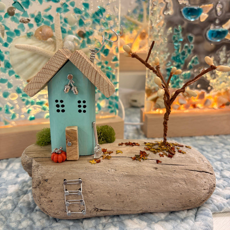 One House Scene on Driftwood - Autumn