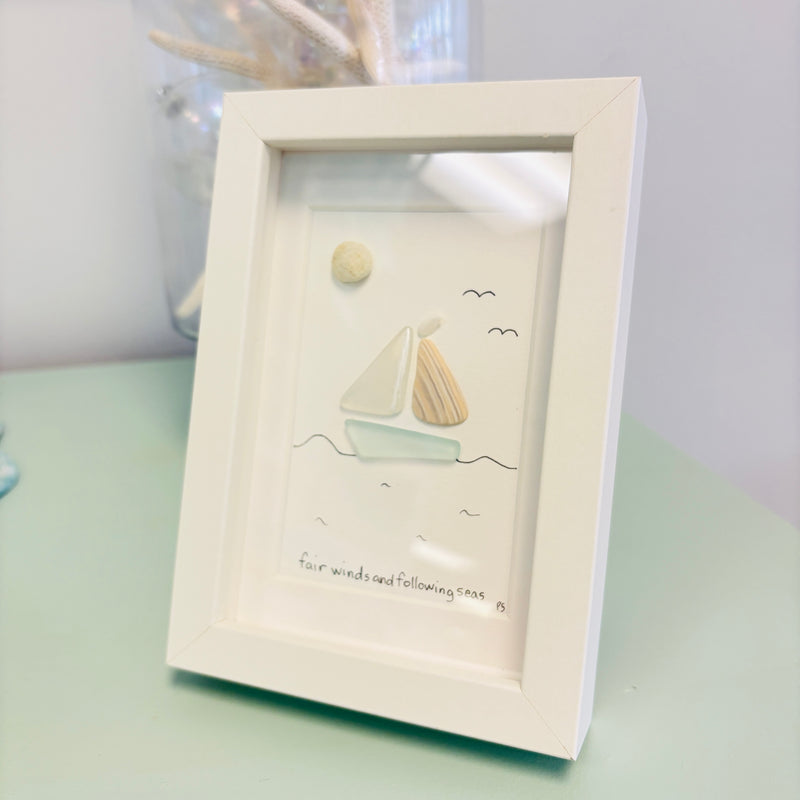 Assorted Sailboat Sea Glass and Driftwood Art
