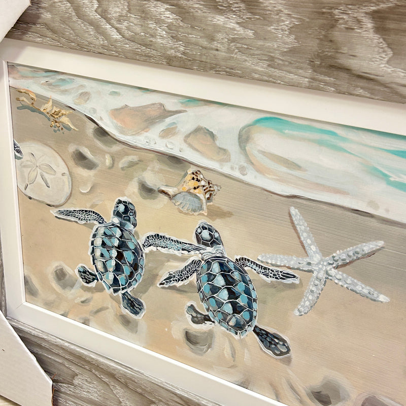 Sea Turtle Hatchlings on the Shore Framed Print