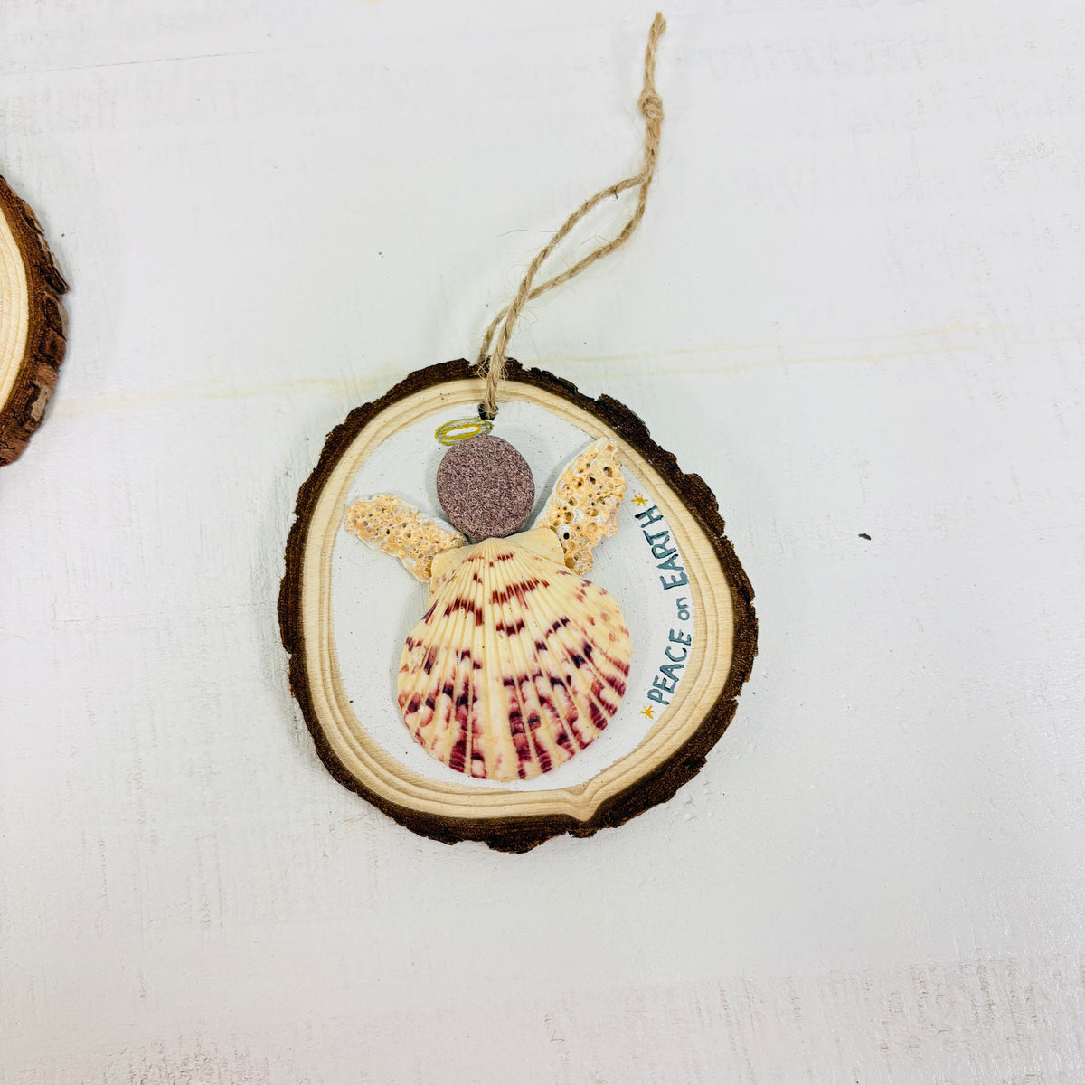 Assorted Shell Angel Wood Slice Ornaments