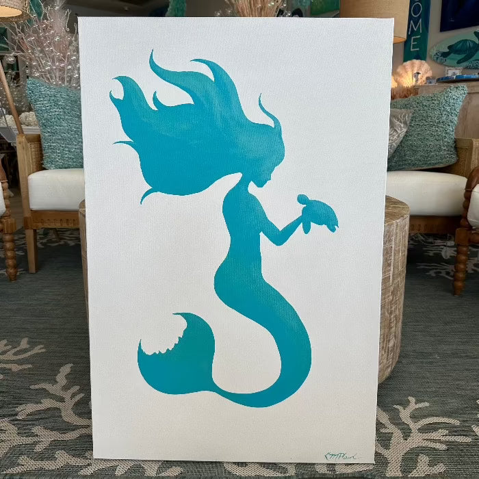 24"x 36" Original Mermaid Silhouette Paintings Sunshine & Sweet Peas Coastal Decor