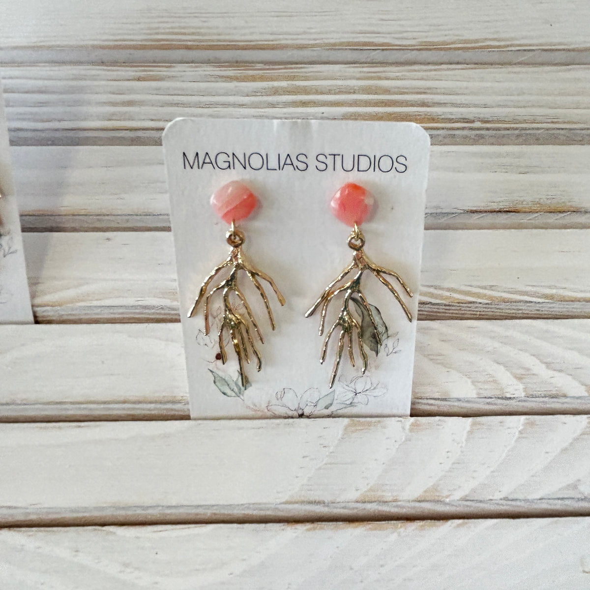 Gold Coral w/ Polymer Clay Bail Earrings