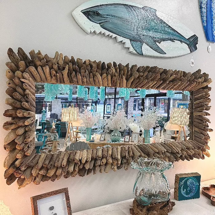 Driftwood Framed Mirror Sunshine & Sweet Peas Coastal Decor