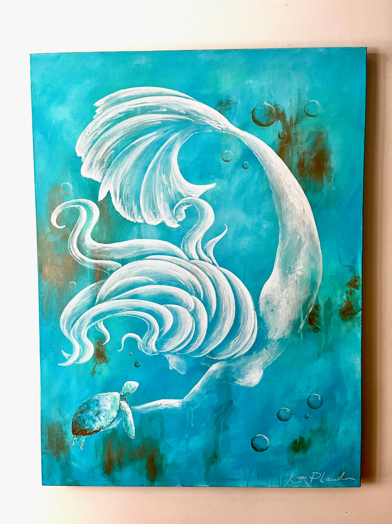 30"x40" Original Mermaid w/ Sea Turtle Painting