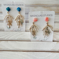 Gold Coral w/ Polymer Clay Bail Earrings