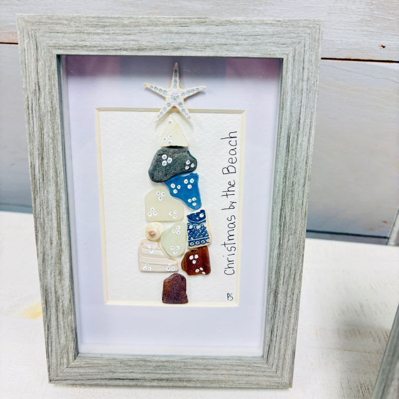 Assorted Christmas Trees Framed Seashell & Driftwood Art