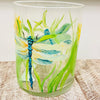 Hand Painted Dragonfly and Sunflower Glass Hurricane/Vase/Utensil Holder