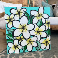 24"x 24" Original Plumeria Painting Sunshine & Sweet Peas Coastal Decor