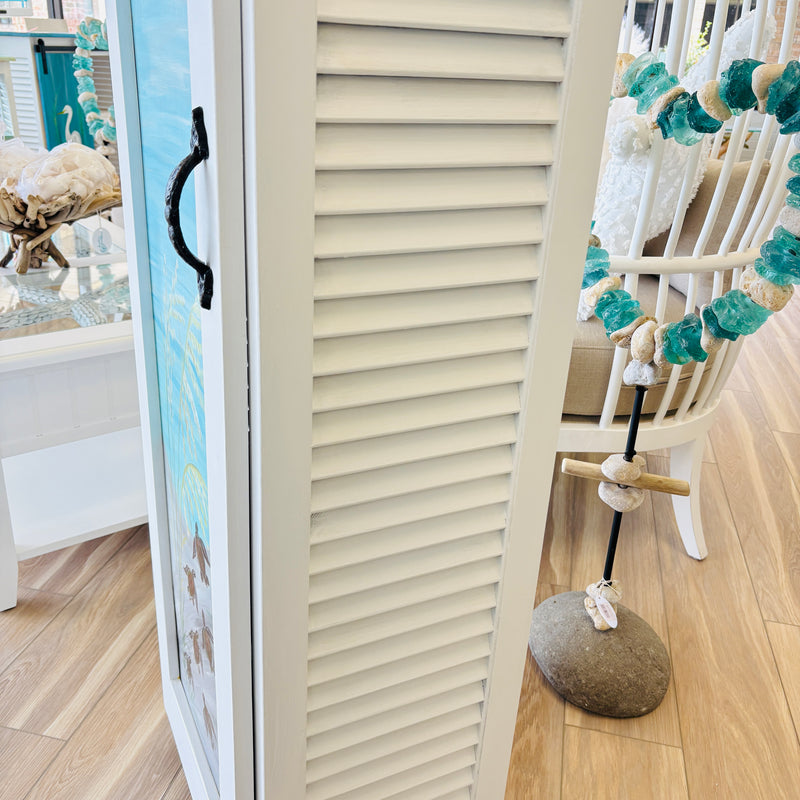 Hand Painted 3 Shelf Tall Cabinet w/ Door Featuring Custom Art