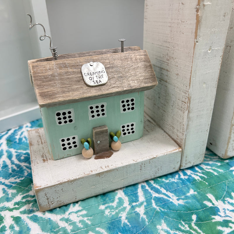 Rustic Bookends w/ Driftwood House and Sailboat Sunshine & Sweet Peas Coastal Decor