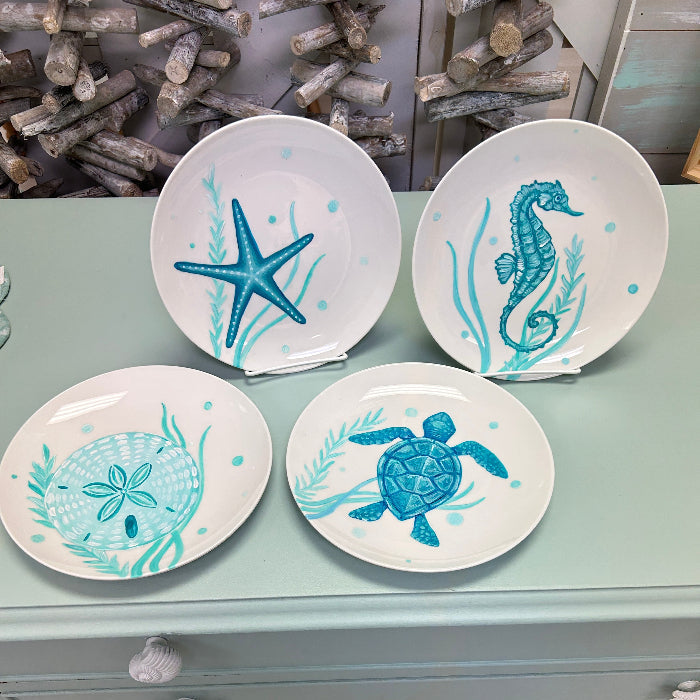 Sea Life Hand Painted Ceramic 8" Plates Sunshine & Sweet Peas Coastal Decor