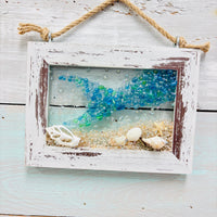 Coastal Glass Art w/ Shells, Glass, Resin, Sand- 4"x 6"