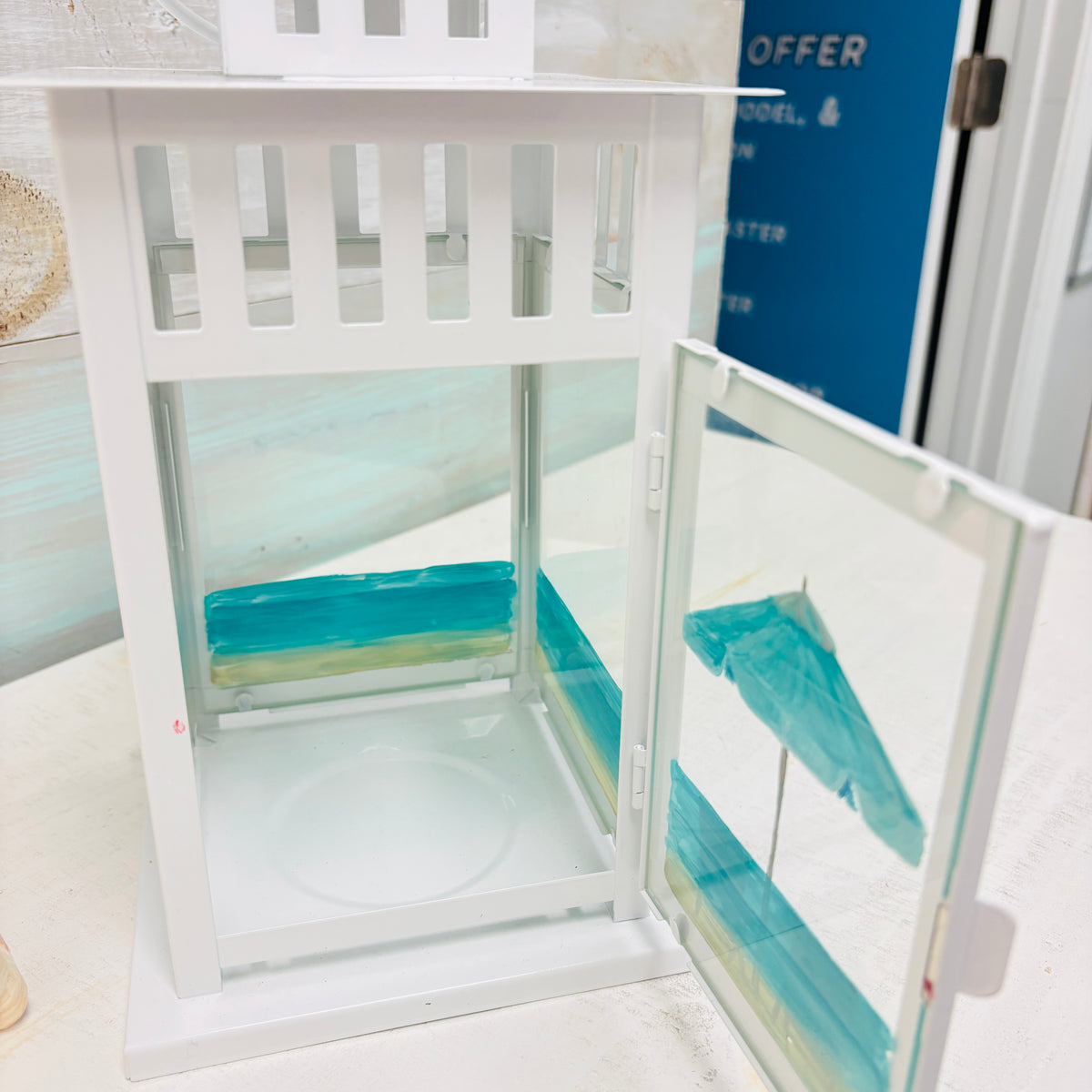 Indoor/Outdoor Hand Painted Metal & Glass Panel Lantern