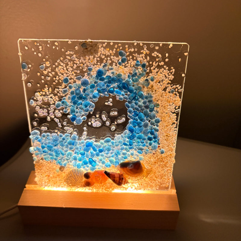 Acrylic Panels for LED Lights w/ Coastal Designs in Glass, Sand, Shells Resin