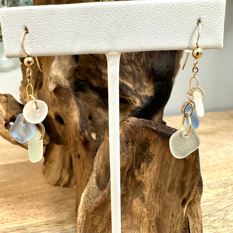 Sea Glass/ Sea Glass and Quartz Dangle Earrings