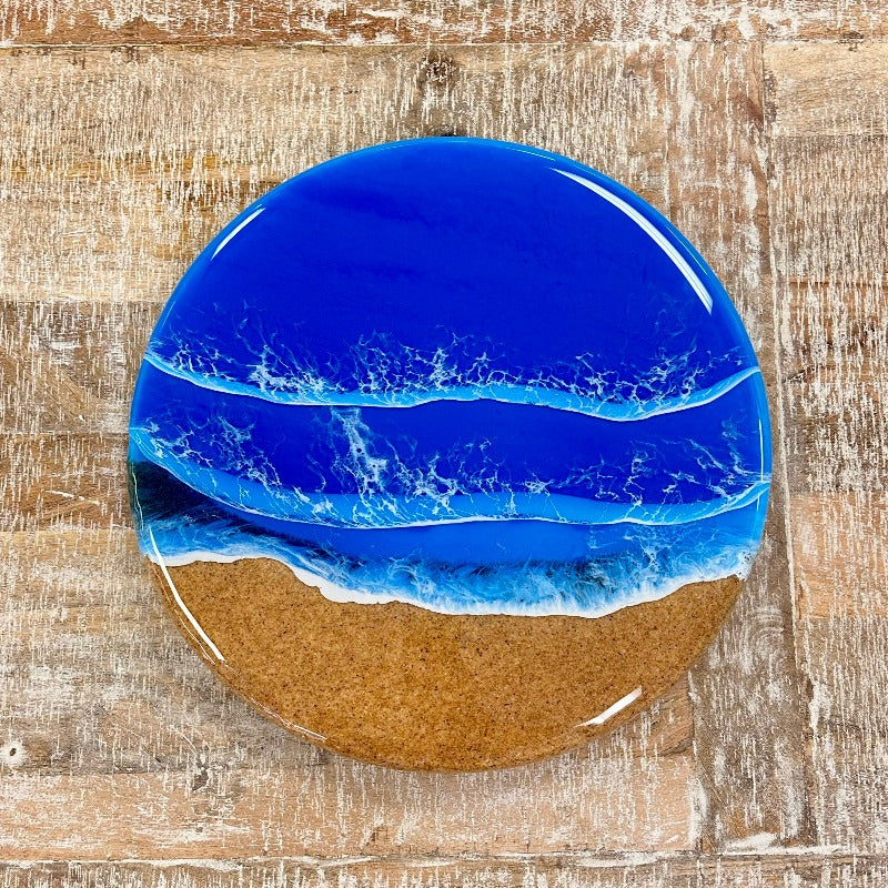 Beach Inspired Blue Resin & Dark Sand Lazy Susan - Sunshine & Sweet Pea's Coastal Decor