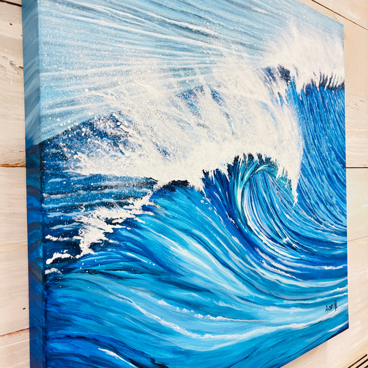 Crashing Wave at Sea in Deep Blues Original Artist Painting