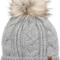 Women's Faux Fur Pom Beanie Hat with Sherpa Lining Sunshine & Sweet Peas Coastal Decor